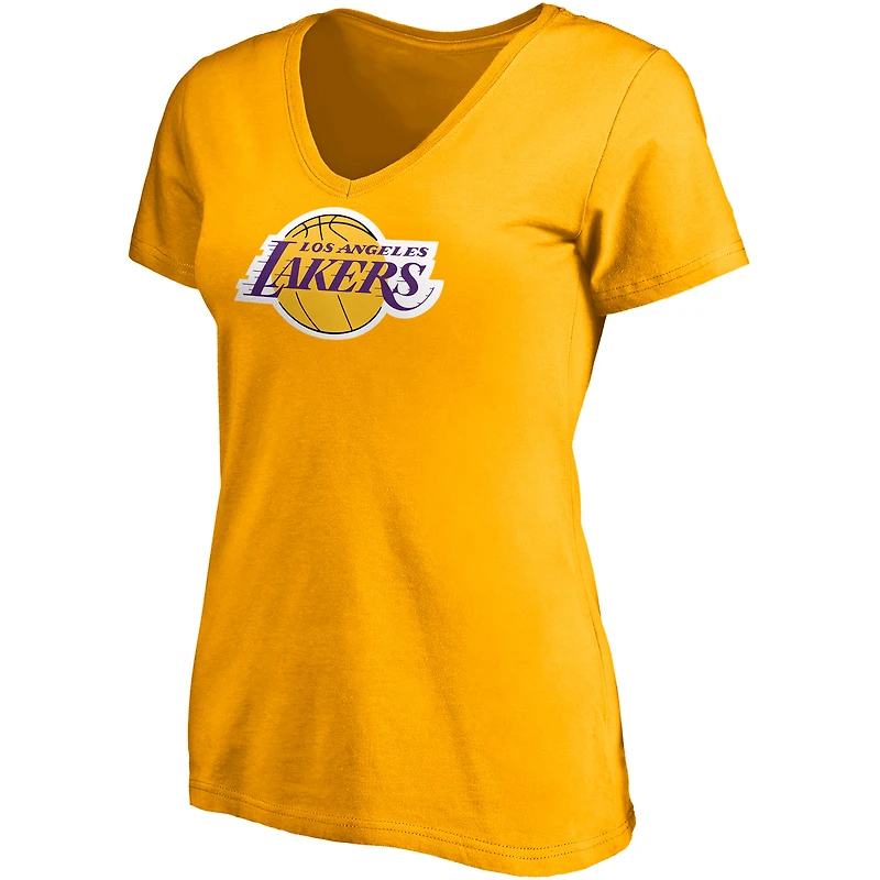 Fanatics LeBron James Gold Los Angeles Lakers Logo Playmaker Nom et numéro T-shirt à col en V pour femmes