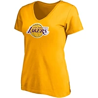 Fanatics LeBron James Gold Los Angeles Lakers Logo Playmaker Nom et numéro T-shirt à col en V pour femmes