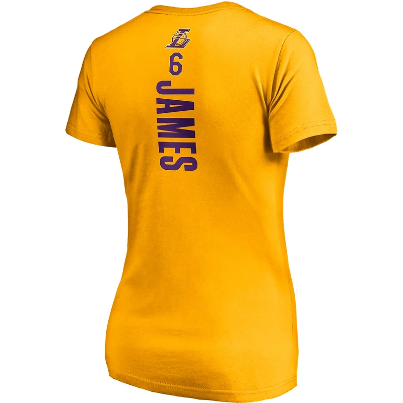 Fanatics LeBron James Gold Los Angeles Lakers Logo Playmaker Nom et numéro T-shirt à col en V pour femmes