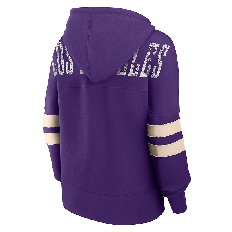 Women's Fanatics Purple Los Angeles Lakers Bold Move Dolman V-Neck High Hip Hoodie