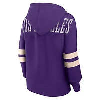 Women's Fanatics Purple Los Angeles Lakers Bold Move Dolman V-Neck High Hip Hoodie
