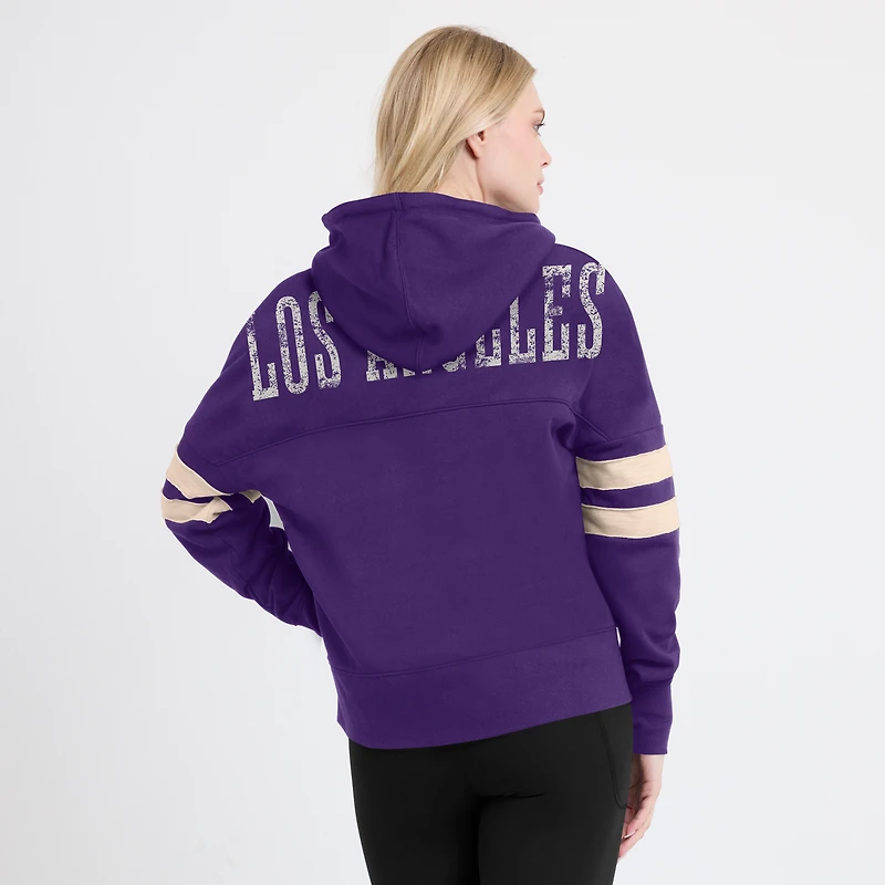 Women's Fanatics Purple Los Angeles Lakers Bold Move Dolman V-Neck High Hip Hoodie