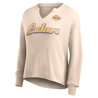 Women's Fanatics Tan Los Angeles Lakers Go For It Long Sleeve Notch Neck T-Shirt