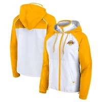 Veste à capuche zippée intégrale Fanatics blanche/dorée Los Angeles Lakers Anorak Raglan pour femme