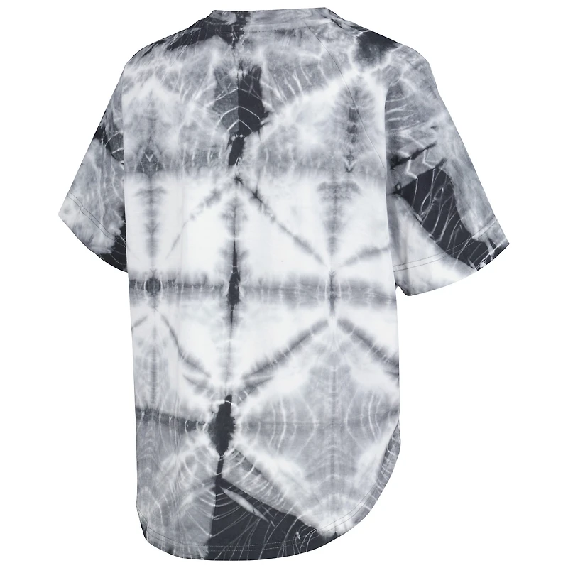 Women's G-III 4Her by Carl Banks Black Los Angeles Lakers Tournament Raglan Oversized Tie-Dye V-Neck T-Shirt