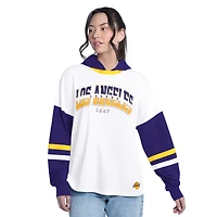 T-shirt à manches longues et capuche oversize G-III 4Her pour femme, par Carl Banks, blanc/violet, Los Angeles Lakers, joueur clé