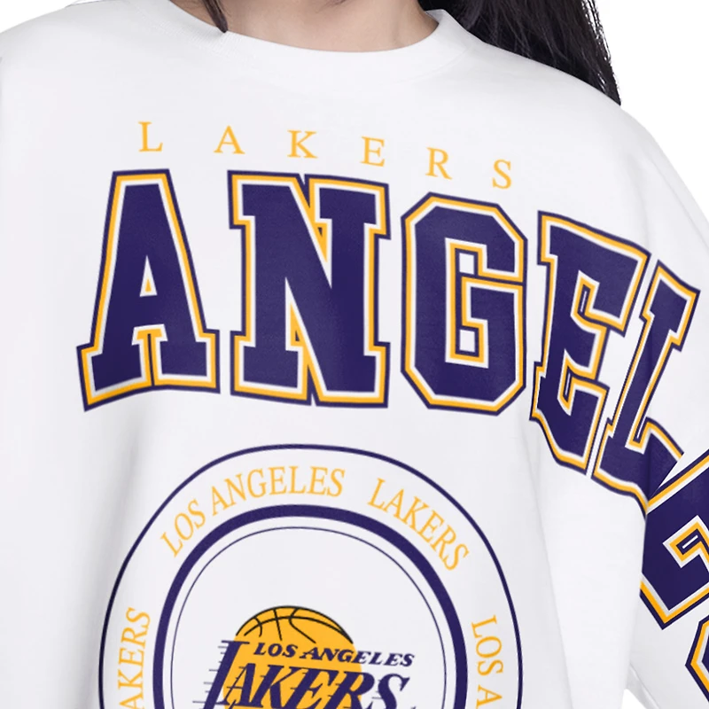 Sweat-shirt court en molleton français G-III 4Her pour femme par Carl Banks, blanc, Los Angeles Lakers Bleachers