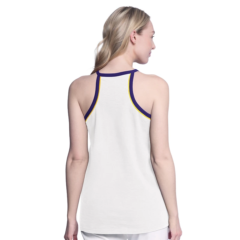 Women's G-III 4Her by Carl Banks White Los Angeles Lakers Curveball Racerback Scoop Neck Slub Tank Top
