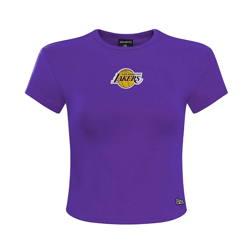 Women's Hype and Vice  Purple Los Angeles Lakers Small Logo Cropped Baby T-Shirt
