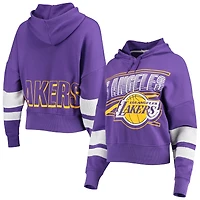 Women's Junk Food Purple Los Angeles Lakers Throwback Stripe Pullover Hoodie