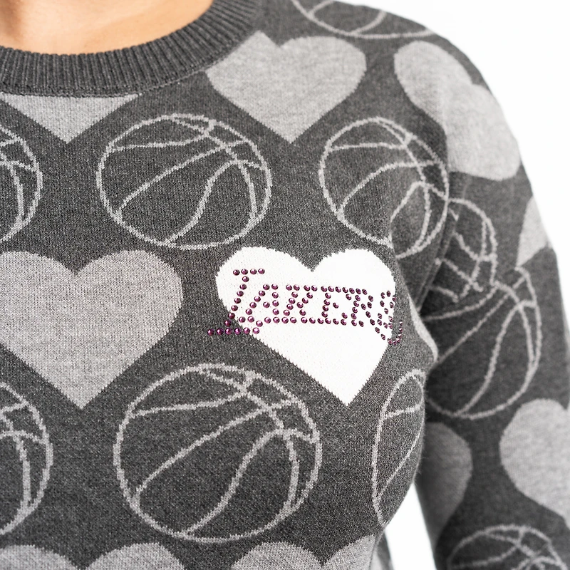 Pull-over Lusso Charcoal pour femme, orné de cristaux Swarovski et motifs Los Angeles Lakers.