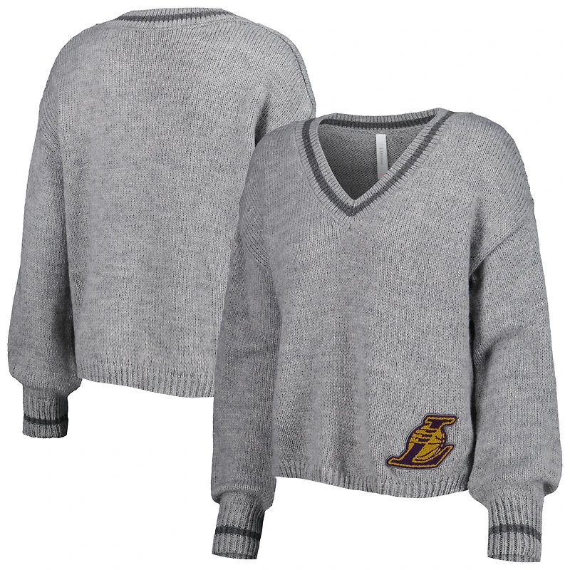 Chandail à encolure en V tri-mélange manches lanterne Los Angeles Lakers Scarletts gris Lusso pour femme