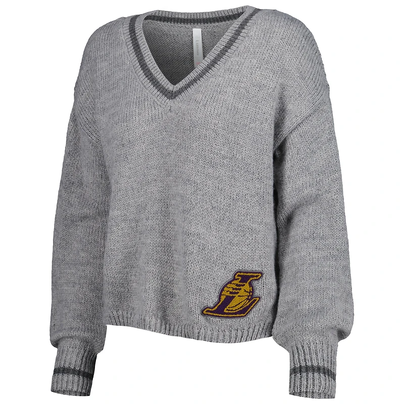 Chandail à encolure en V tri-mélange manches lanterne Los Angeles Lakers Scarletts gris Lusso pour femme
