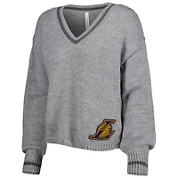 Chandail à encolure en V tri-mélange manches lanterne Los Angeles Lakers Scarletts gris Lusso pour femme