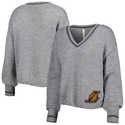 Chandail à encolure en V tri-mélange manches lanterne Los Angeles Lakers Scarletts gris Lusso pour femme