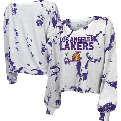 T-shirt à manches longues et col en V Aquarius Los Angeles Lakers Majestic Threads blanc pour femme