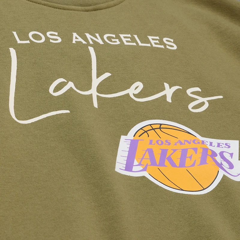 Women's Mitchell & Ness  Olive Los Angeles Lakers Lightweight Script Sweatshirt