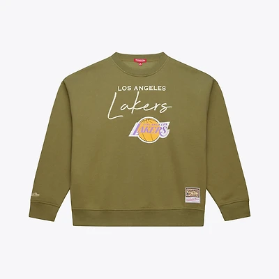 Women's Mitchell & Ness  Olive Los Angeles Lakers Lightweight Script Sweatshirt