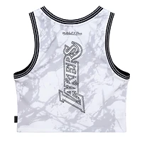 Débardeur court Mitchell & Ness blanc Los Angeles Lakers Hardwood Classics à motif marbre pour femme