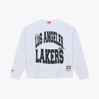 Sweat-shirt léger blanc à imprimé lettres des Los Angeles Lakers de Mitchell & Ness pour femme