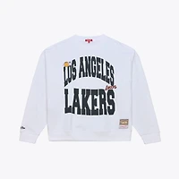 Sweat-shirt léger blanc à imprimé lettres des Los Angeles Lakers de Mitchell & Ness pour femme