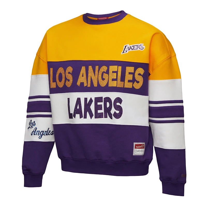 Women's Mitchell & Ness x DANNIJO  Gold/Purple Los Angeles Lakers Blocked Pullover Sweatshirt