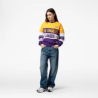 Women's Mitchell & Ness x DANNIJO  Gold/Purple Los Angeles Lakers Blocked Pullover Sweatshirt
