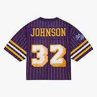 Women's Mitchell & Ness x DANNIJO Magic Johnson Purple Los Angeles Lakers Cropped Football Fashion Jersey
