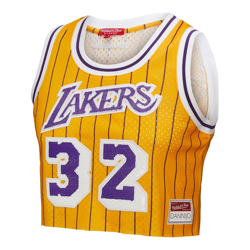 Women's Mitchell & Ness x DANNIJO Magic Johnson Yellow Los Angeles Lakers Fashion Cropped Basketball Jersey