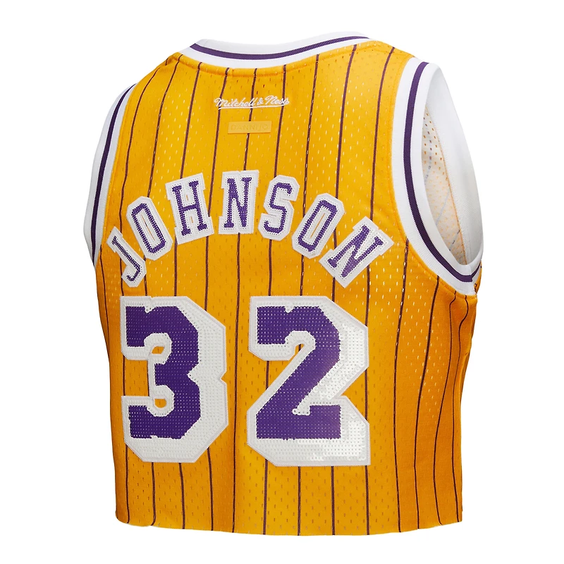 Women's Mitchell & Ness x DANNIJO Magic Johnson Yellow Los Angeles Lakers Fashion Cropped Basketball Jersey