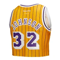 Women's Mitchell & Ness x DANNIJO Magic Johnson Yellow Los Angeles Lakers Fashion Cropped Basketball Jersey