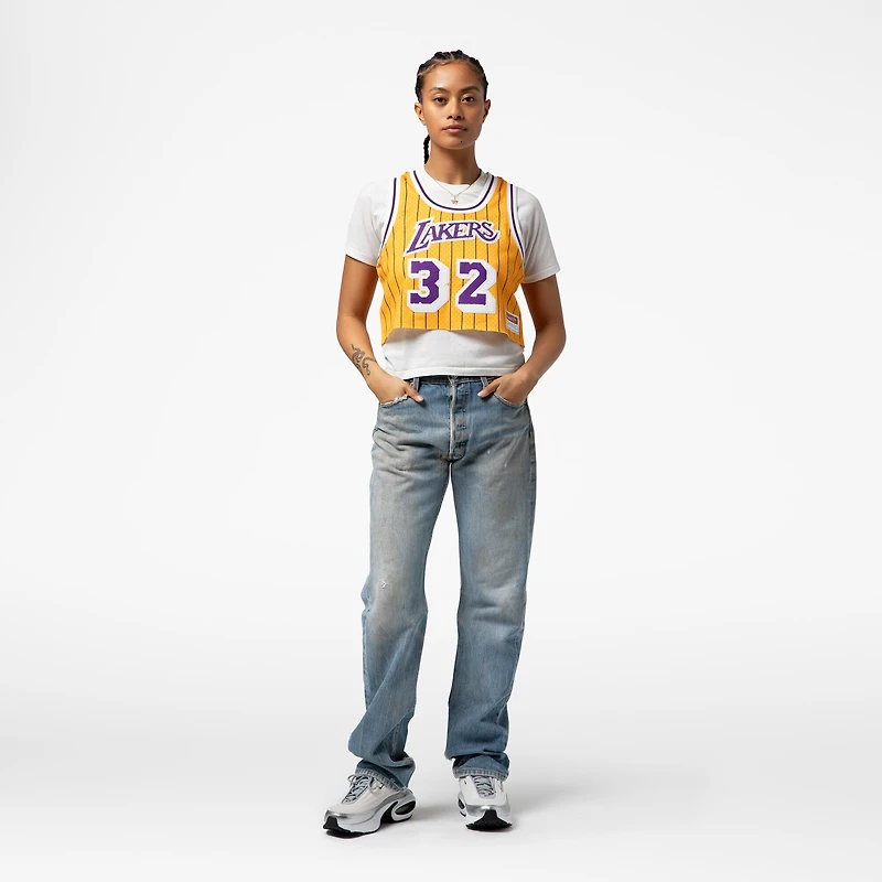 Women's Mitchell & Ness x DANNIJO Magic Johnson Yellow Los Angeles Lakers Fashion Cropped Basketball Jersey