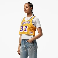 Women's Mitchell & Ness x DANNIJO Magic Johnson Yellow Los Angeles Lakers Fashion Cropped Basketball Jersey