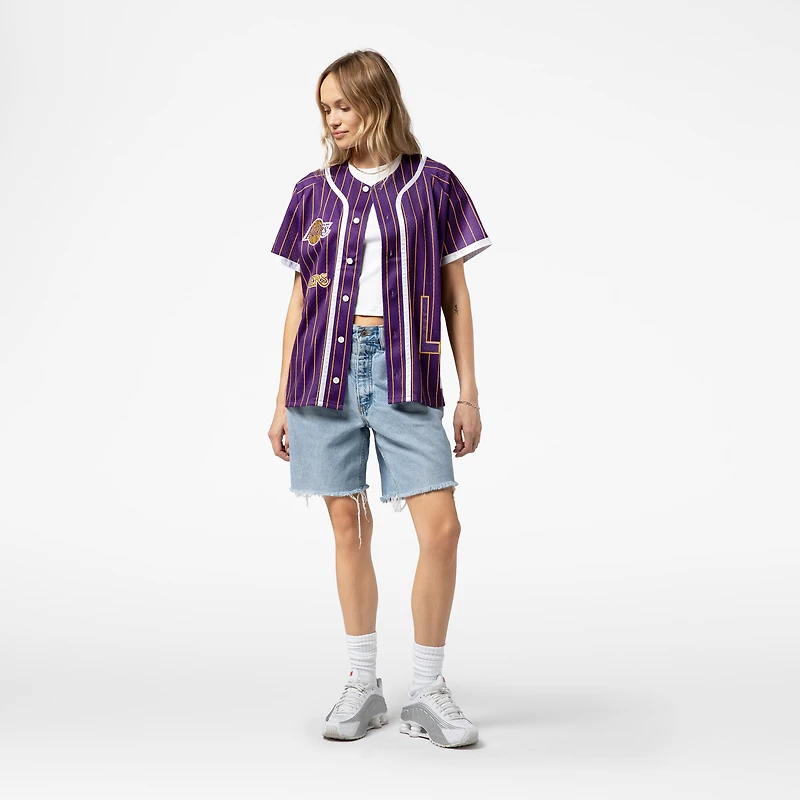 Women's Mitchell & Ness x DANNIJO  Purple Los Angeles Lakers Fashion Baseball Jersey