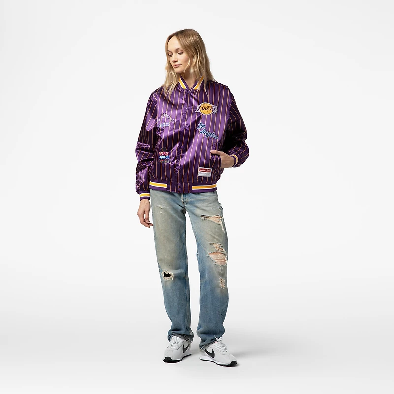 Women's Mitchell & Ness x DANNIJO Purple Los Angeles Lakers Satin Full-Snap Jacket