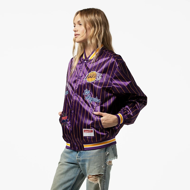 Women's Mitchell & Ness x DANNIJO Purple Los Angeles Lakers Satin Full-Snap Jacket