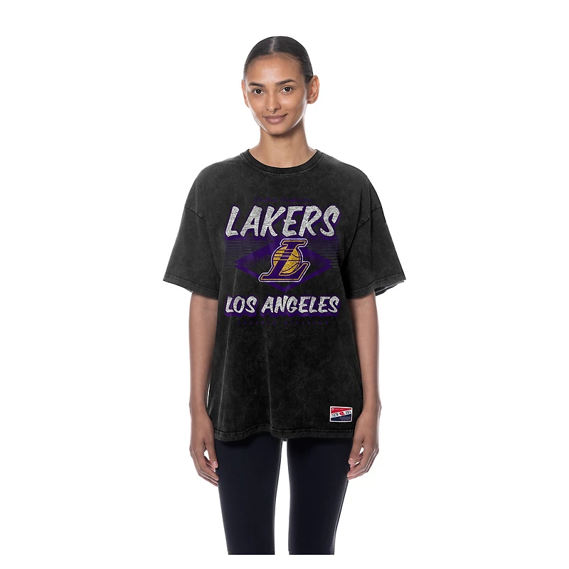 T-shirt oversize noir Los Angeles Lakers Throwback Mineral Wash pour femme de New Era