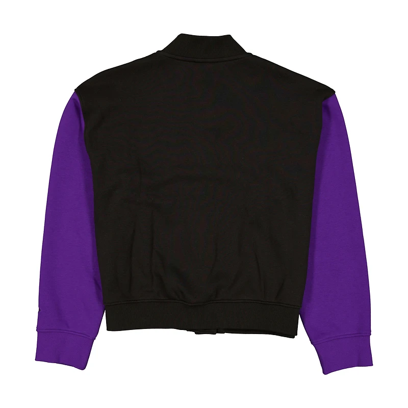 Veste polaire New Era violette et noire pour femme, édition City 2025/26 des Los Angeles Lakers, fermeture à boutons-pression.