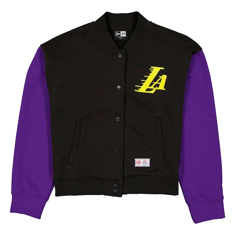 Veste polaire New Era violette et noire pour femme, édition City 2025/26 des Los Angeles Lakers, fermeture à boutons-pression.
