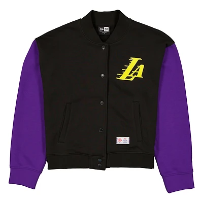 Veste polaire New Era violette et noire pour femme, édition City 2025/26 des Los Angeles Lakers, fermeture à boutons-pression.