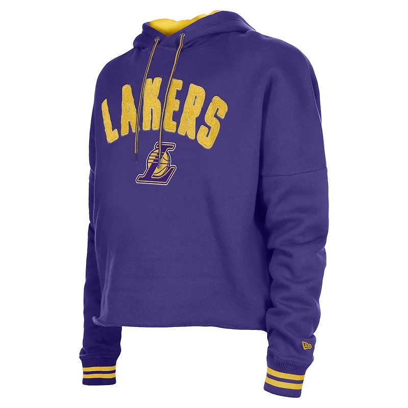 Women's New Era  Purple Los Angeles Lakers Boxy Raw Edge Pullover Hoodie
