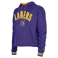 Women's New Era  Purple Los Angeles Lakers Boxy Raw Edge Pullover Hoodie