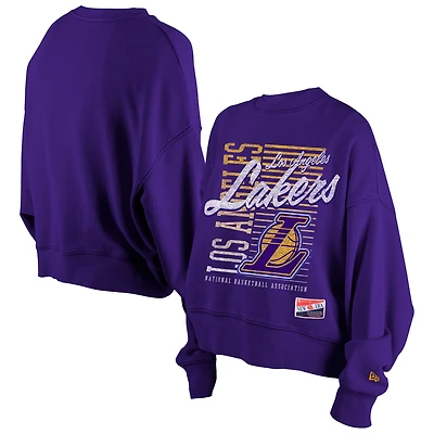 Women's New Era Purple Los Angeles Lakers Boxy Throwback Mineral Wash Sweatshirt