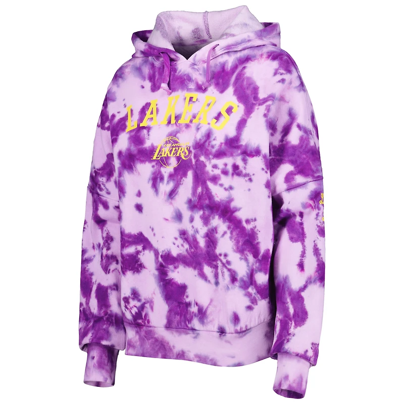 Pull à capuche et tie-dye en coton brossé Los Angeles Lakers New Era violet pour femme