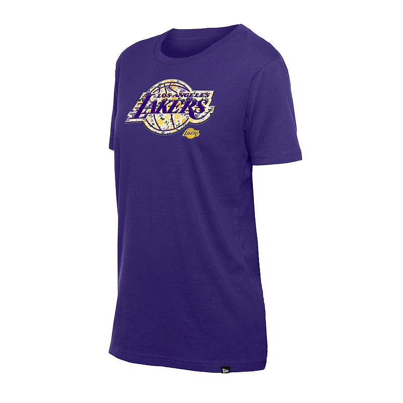 T-shirt à fleurs violet New Era pour femme avec logo Los Angeles Lakers Glam Game