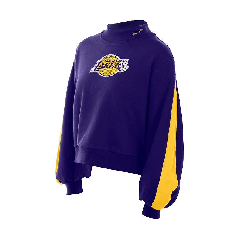 Sweat-shirt violet à manches ballon New Era pour femme Los Angeles Lakers Sport Night