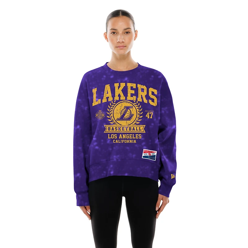 Women's New Era Purple Los Angeles Lakers Throwback Collection Mineral Wash Crewneck Sweatshirt