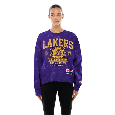 Women's New Era Purple Los Angeles Lakers Throwback Collection Mineral Wash Crewneck Sweatshirt