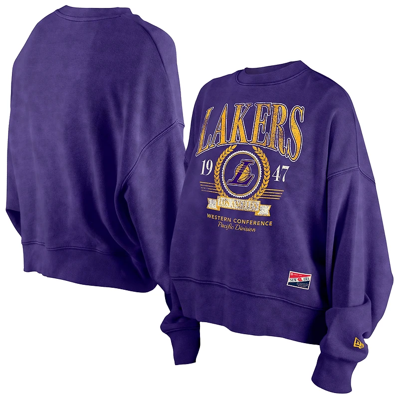 Sweat-shirt oversize violet à imprimé rétro des Los Angeles Lakers de New Era pour femme, coupe boxy et délavé aux enzymes
