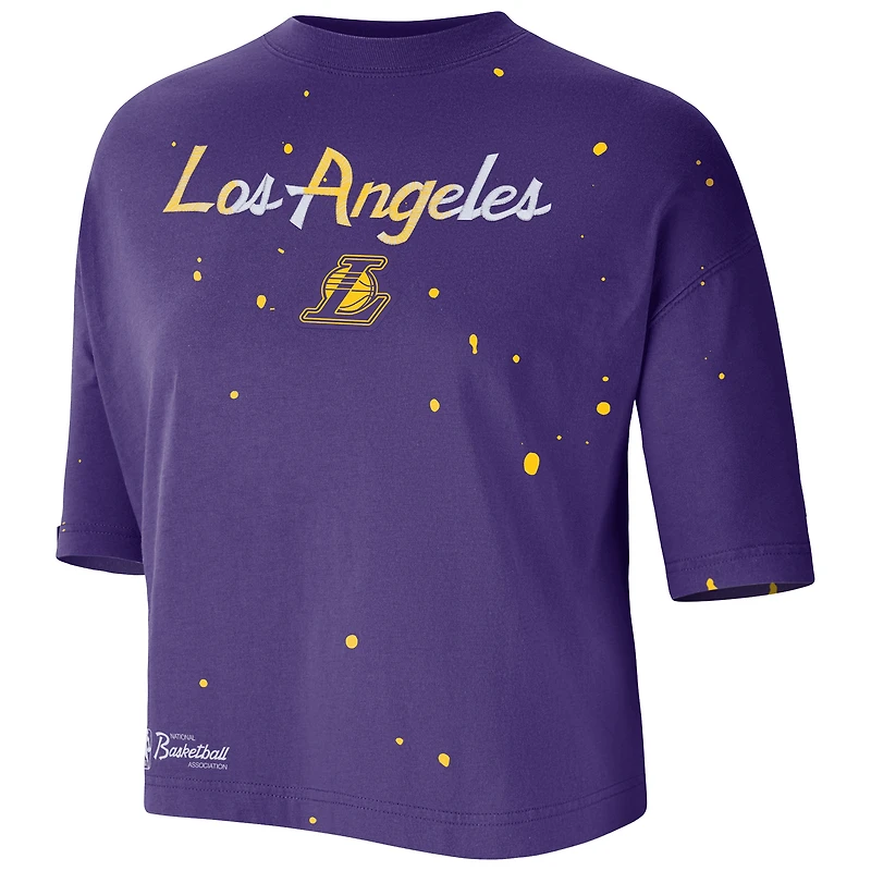 Women's Nike Purple Los Angeles Lakers Courtside Splatter Cropped T-Shirt
